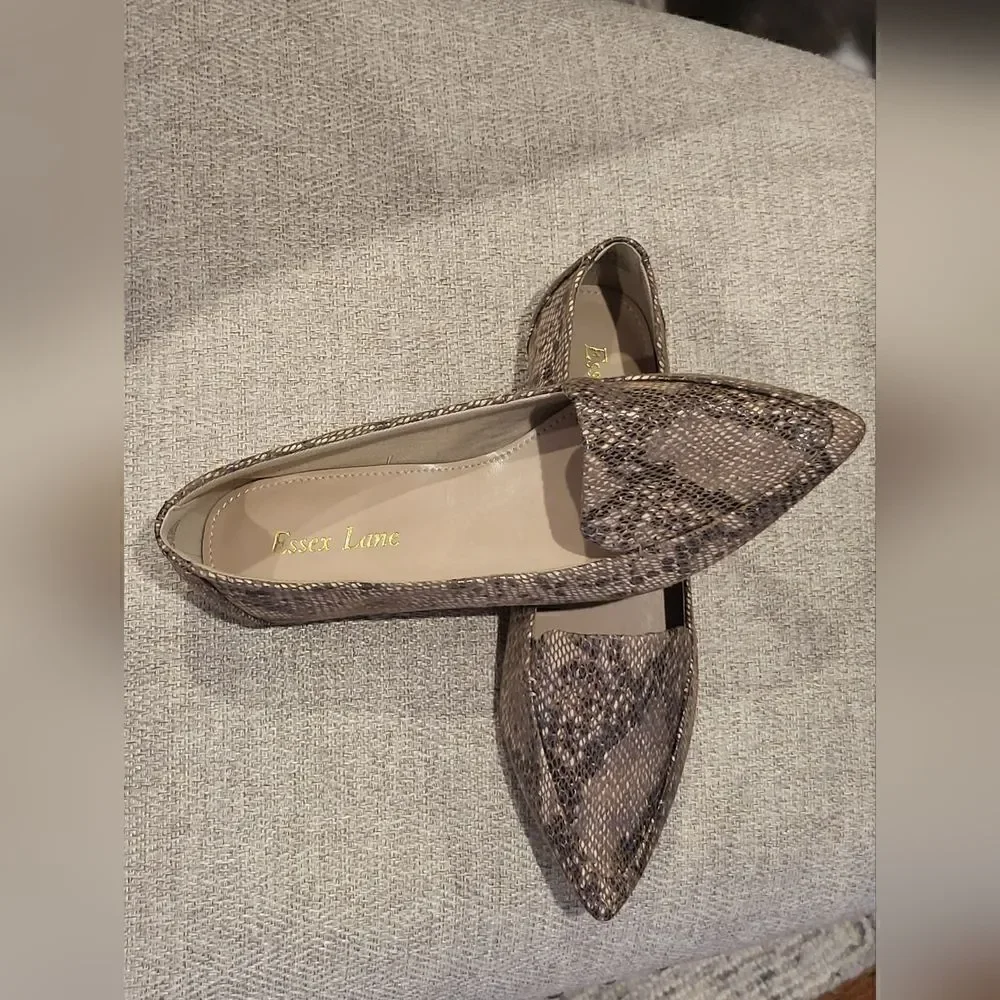 NEW! ESSEX LANE Aleanor Tan Multi Fashion Snake Pointy Toe Loafers Flats 6M